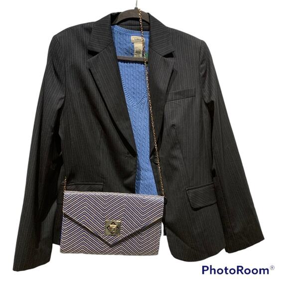 Urban Expression Blue/cream herringbone Clutch with gold chain strap vegan, NWT - Picture 5 of 12